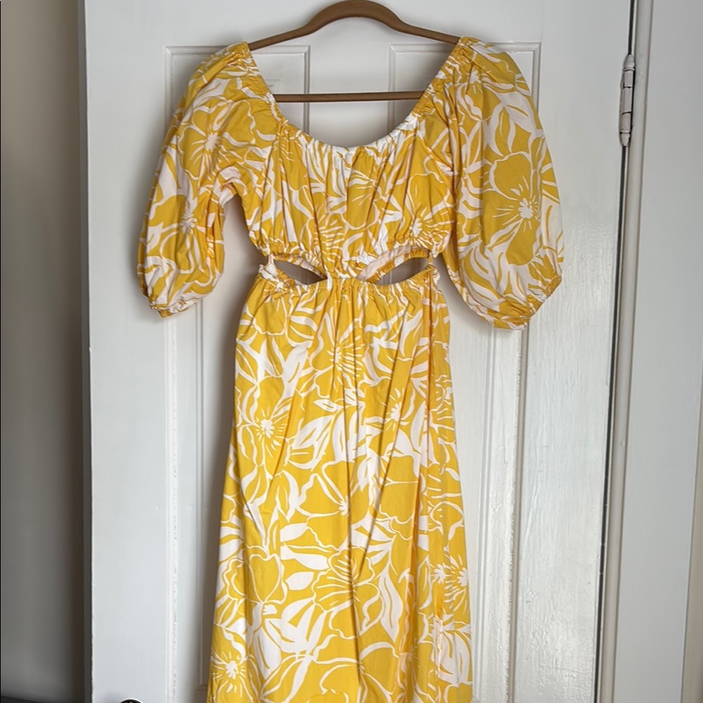 Faithfull the Brand Yellow and White Puff Sleeve Sundress
